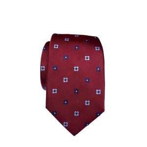 Duchamp Mens Burgundy Silk Tie With Blue & White Floral Pattern